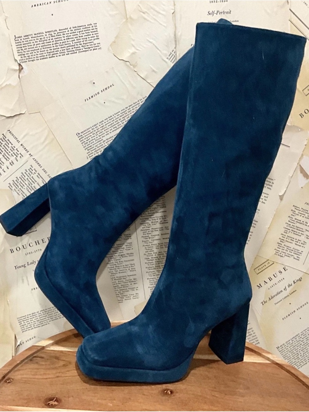 Free People Jeffrey Campbell Maximal-3 Suede Platfrom Boot Zip Blue - Picture 4 of 7